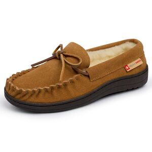 Alpine Swiss Sabine Womens Suede Shearling Moccasin Slippers House Shoes Slip On